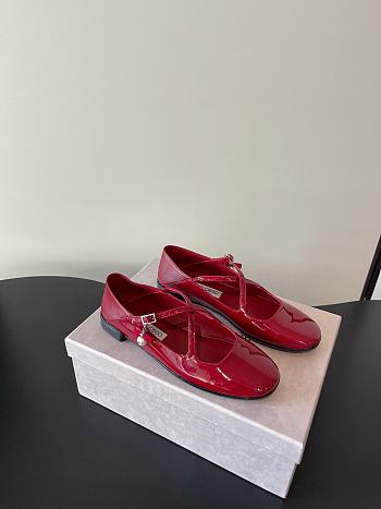 Jimmy Choo Eleri Ballerina Red Patent Leather Ballerina Pump with Pearl Charm