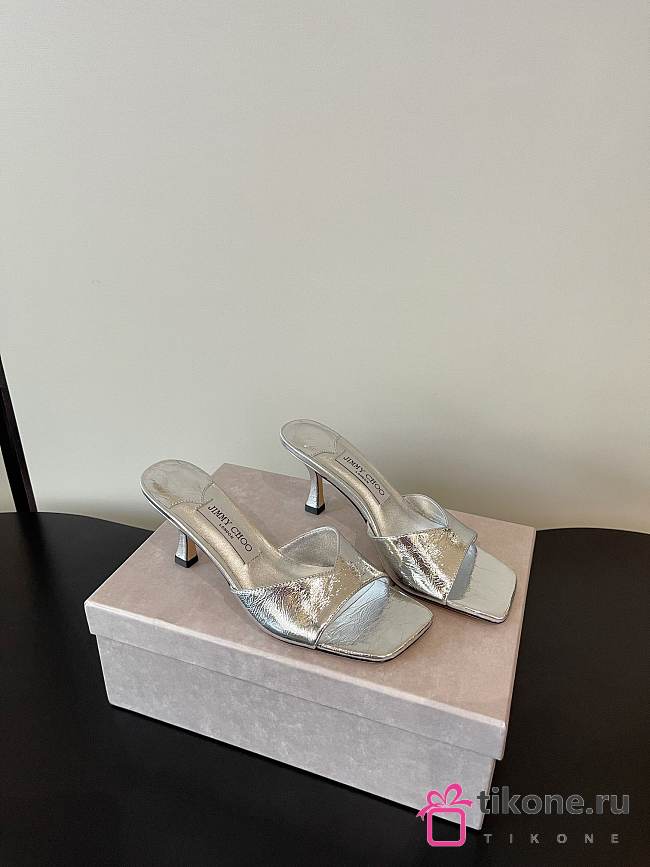 Jimmy Choo Skye 70 Vintage Metallic Leather Sandals Silver - 1
