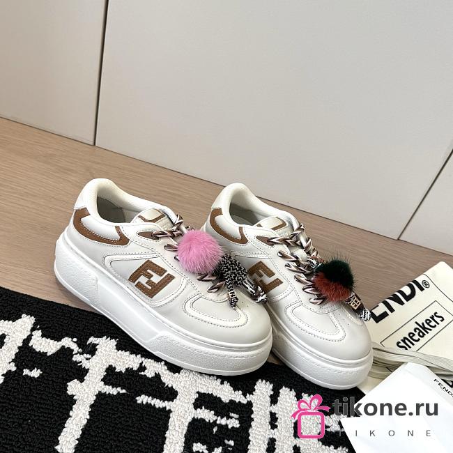 Fendi Match Low Top Platform Shoes in White Leather With Charm - 1