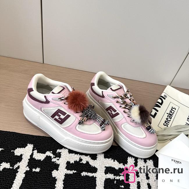 Fendi Match Low Top Platform Shoes in Pink Leather With Charm - 1