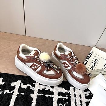 Fendi Match Low Top Platform Shoes in Brown Leather With Charm
