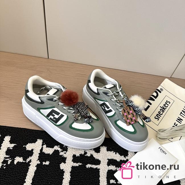Fendi Match Low Top Platform Shoes in Gray Leather With Charm - 1