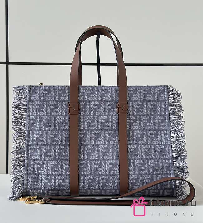 Fendi Summer Tote Blue Denim Effect FF Jacquard Bag - 37x29x16cm - 1