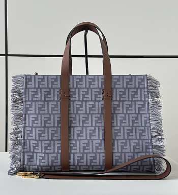 Fendi Summer Tote Blue Denim Effect FF Jacquard Bag - 37x29x16cm