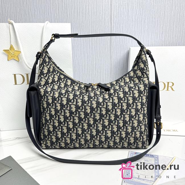 Large D-Dream Bag Blue Dior Oblique Jacquard and Smooth Calfskin - 38x24x15cm - 1