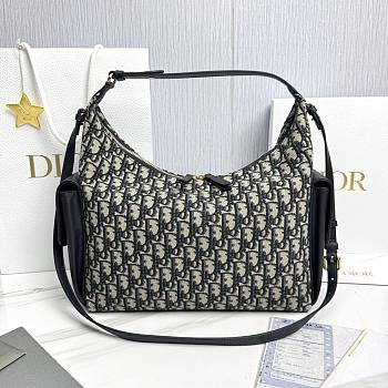 Large D-Dream Bag Blue Dior Oblique Jacquard and Smooth Calfskin - 38x24x15cm