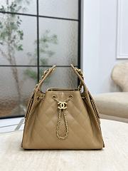 Chanel 25 Handbag Small Grained Calfskin Gold Tone Metal Dark Beige - 30x26x14cm - 5