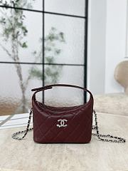 Chanel Mini Hobo Shiny Grained Calfskin Strass & Silver Tone Metal Burgundy - 21.5x19x6cm - 5
