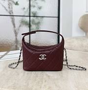 Chanel Mini Hobo Shiny Grained Calfskin Strass & Silver Tone Metal Burgundy - 21.5x19x6cm - 1