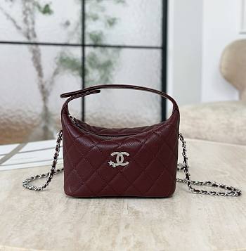 Chanel Mini Hobo Shiny Grained Calfskin Strass & Silver Tone Metal Burgundy - 21.5x19x6cm