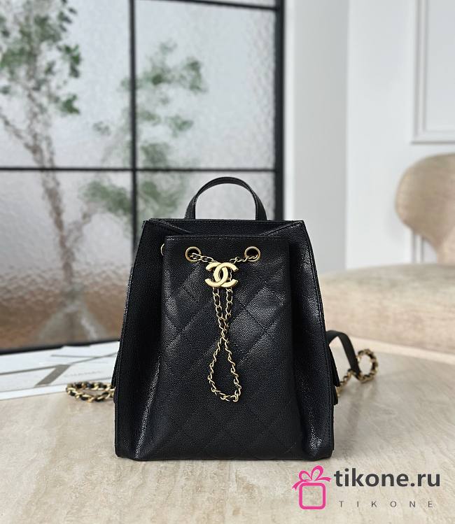 Chanel 25 Medium Backpack Grained Calfskin & Gold Tone Metal Black - 23x23x14cm - 1