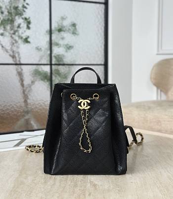 Chanel 25 Medium Backpack Grained Calfskin & Gold Tone Metal Black - 23x23x14cm