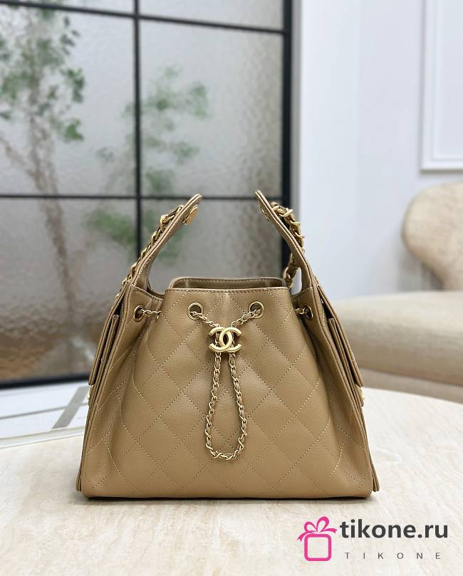 Chanel 25 Handbag Small Grained Calfskin Gold Tone Metal Dark Beige - 30x26x14cm - 1