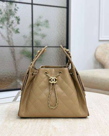 Chanel 25 Handbag Small Grained Calfskin Gold Tone Metal Dark Beige - 30x26x14cm