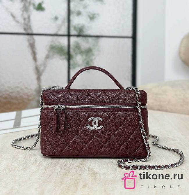 Chanel Vanity with Chain Shiny Grained Calfskin Strass & Silver Tone Metal Burgundy - 17x19.5x5cm - 1