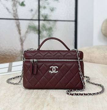Chanel Vanity with Chain Shiny Grained Calfskin Strass & Silver Tone Metal Burgundy - 17x19.5x5cm