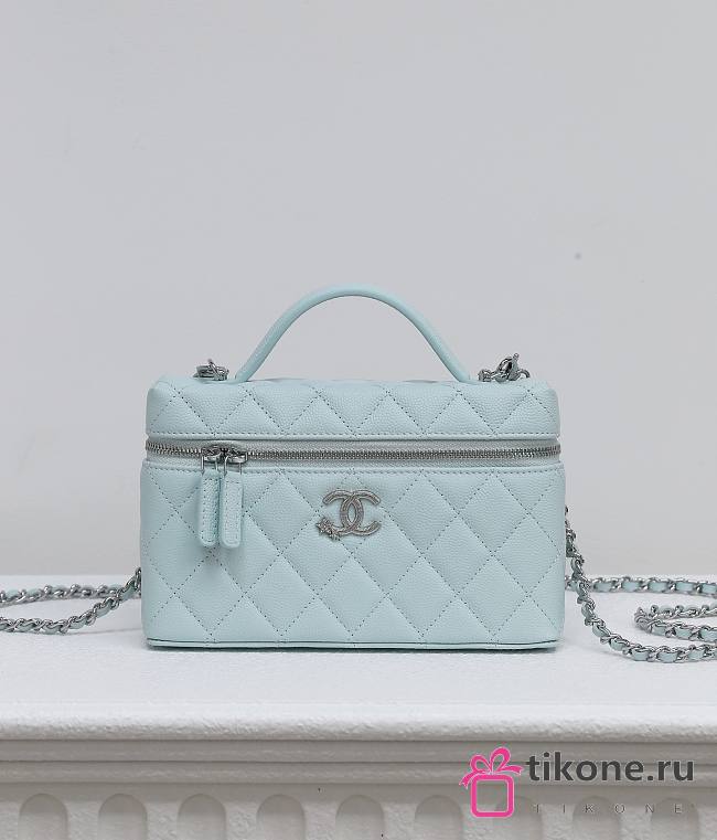 Chanel Vanity with Chain Shiny Grained Calfskin Strass & Silver Tone Metal Light Blue - 17x19.5x5cm - 1