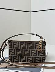 Fendi Baguette Pouch Brown Jacquard FF Fabric Clutch With Chain - 20x13x3cm - 6