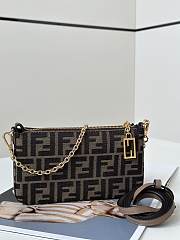 Fendi Baguette Pouch Brown Jacquard FF Fabric Clutch With Chain - 20x13x3cm - 5