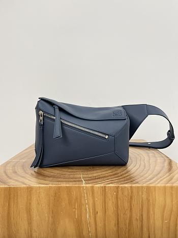 Loewe Small Puzzle Bumbag In Classic Calfskin Indigo Dye - 24x16x10.5cm