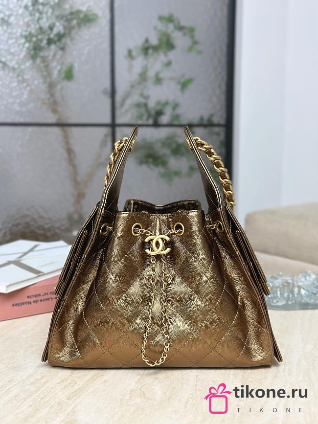 Chanel 25 Small Handbag Metallic Grained Calfskin & Gold Metal Dark Gold - 30x26x14cm - 1