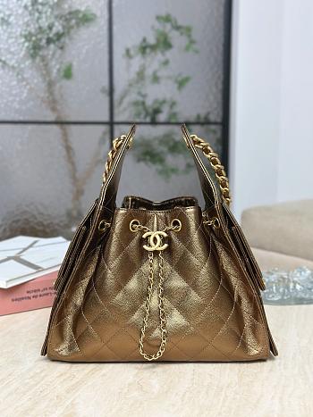 Chanel 25 Small Handbag Metallic Grained Calfskin & Gold Metal Dark Gold - 30x26x14cm