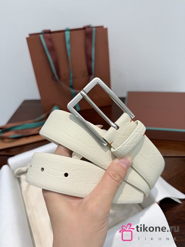 Loro Piana Alsavel Belt Calfskin White 3.5cm - 1