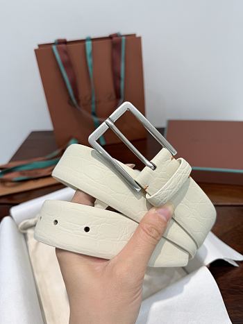 Loro Piana Alsavel Belt Calfskin White 3.5cm