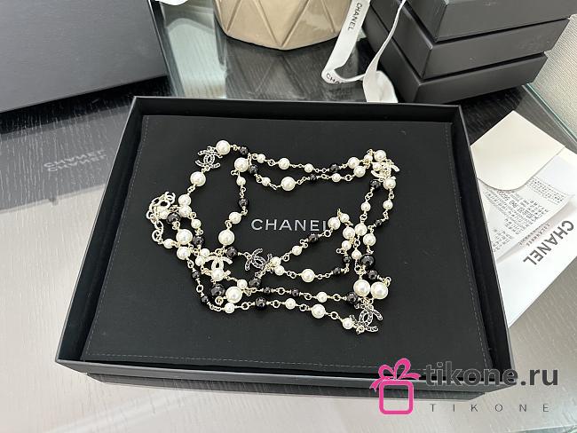Chanel Gold CC Black Ruffle Pearl Long Necklace - 1