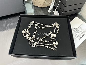 Chanel Gold CC Black Ruffle Pearl Long Necklace