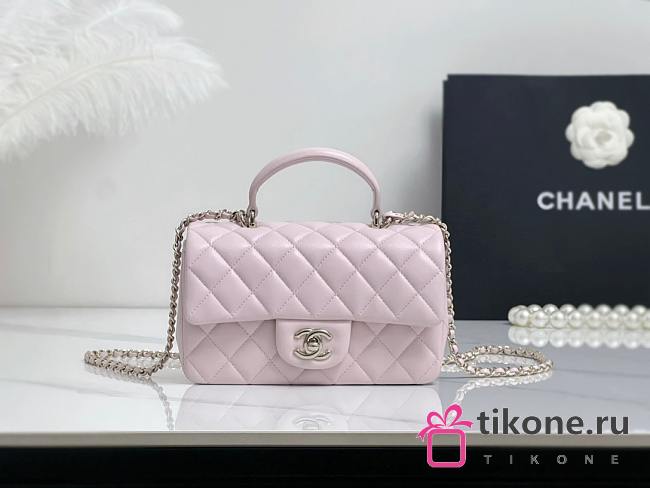Chanel Mini Flap Top Handle Light Pink Lambskin Light Gold Hardware - 12x20x6.5cm - 1