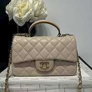 Chanel Mini Flap Top Handle Beige - Light Brown Lambskin Light Gold Hardware - 12x20x6.5cm - 6