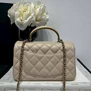 Chanel Mini Flap Top Handle Beige - Light Brown Lambskin Light Gold Hardware - 12x20x6.5cm - 3