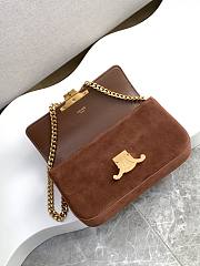 Celine Chain Shoulder Bag Triomphe In Suede Calfskin Brown - 20.5x10.5x4cm - 3