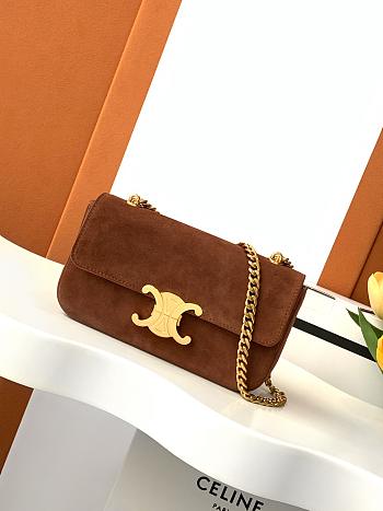 Celine Chain Shoulder Bag Triomphe In Suede Calfskin Brown - 20.5x10.5x4cm