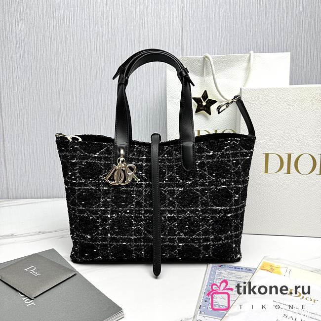 Medium Dior Toujours Bag Black Tweed with White Cannage Motif - 28.5x21.5x17cm - 1