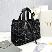 Medium Dior Toujours Bag Black Tweed with White Cannage Motif - 28.5x21.5x17cm - 4