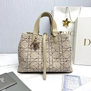 Medium Dior Toujours Bag Light Biscuit Tweed with White Cannage Motif - 28.5x21.5x17cm - 4