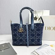 Medium Dior Toujours Bag Denim Blue Tweed with White Cannage Motif - 28.5x21.5x17cm - 3