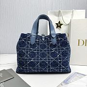 Medium Dior Toujours Bag Denim Blue Tweed with White Cannage Motif - 28.5x21.5x17cm - 5
