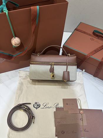 Loro Piana Extra Bag L23 Cotton Linen Caramel - 23x12x7cm