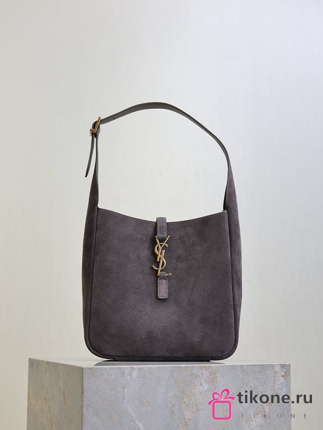 YSL Le 5 A 7 Supple Small Suede Shoulder Bag In Gray - 23×22×8.5cm - 1