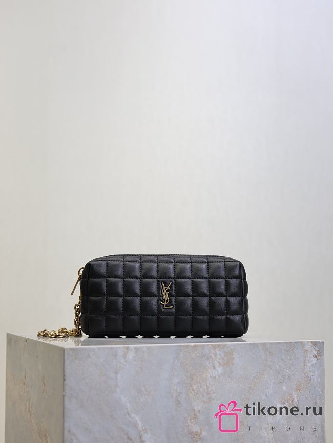 YSL Cassandre Matelasse Carre Pouch On Chain In Lamskin Black - 18.5×8.5×4cm - 1