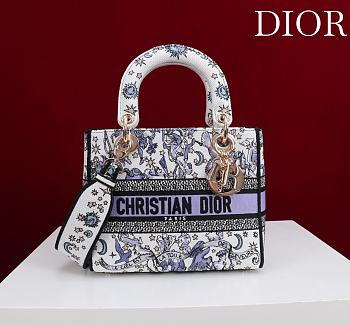 Dior Lucky Small Lady D-Lite Bag White and Blue Dior Night of Dreams Embroidery - 20x18x8cm