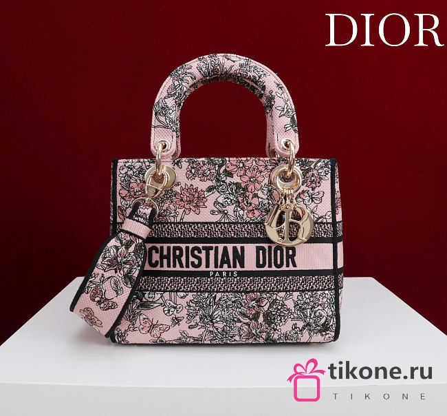 Dior Lucky Small Lady D-Lite Bag Pink Dior Flowers Calendar Allover Embroidery - 20x18x8cm - 1