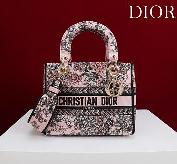 Dior Lucky Small Lady D-Lite Bag Pink Dior Flowers Calendar Allover Embroidery - 20x18x8cm