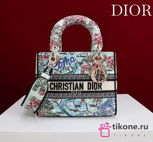 Dior Souvenir Small Lady D-Lite Bag Embroidered Canvas “Rome” Map Motif - 20x18x8cm - 1
