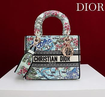Dior Souvenir Small Lady D-Lite Bag Embroidered Canvas “Rome” Map Motif - 20x18x8cm