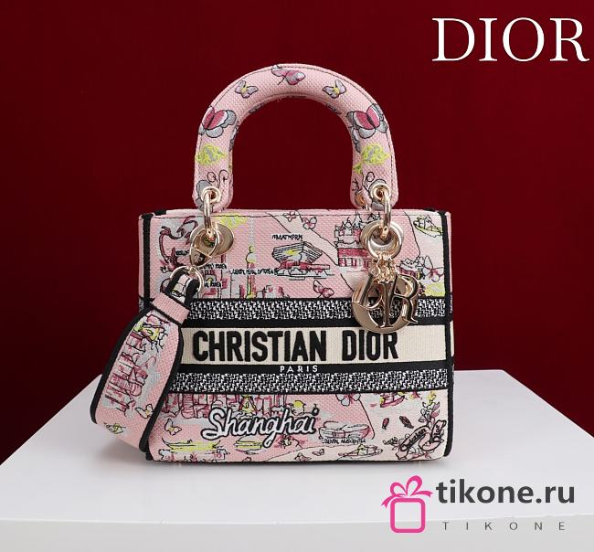 Dior Souvenir Small Lady D-Lite Bag Embroidered Canvas “Shanghai” Map Motif - 20x18x8cm - 1