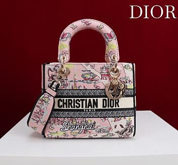 Dior Souvenir Small Lady D-Lite Bag Embroidered Canvas “Shanghai” Map Motif - 20x18x8cm